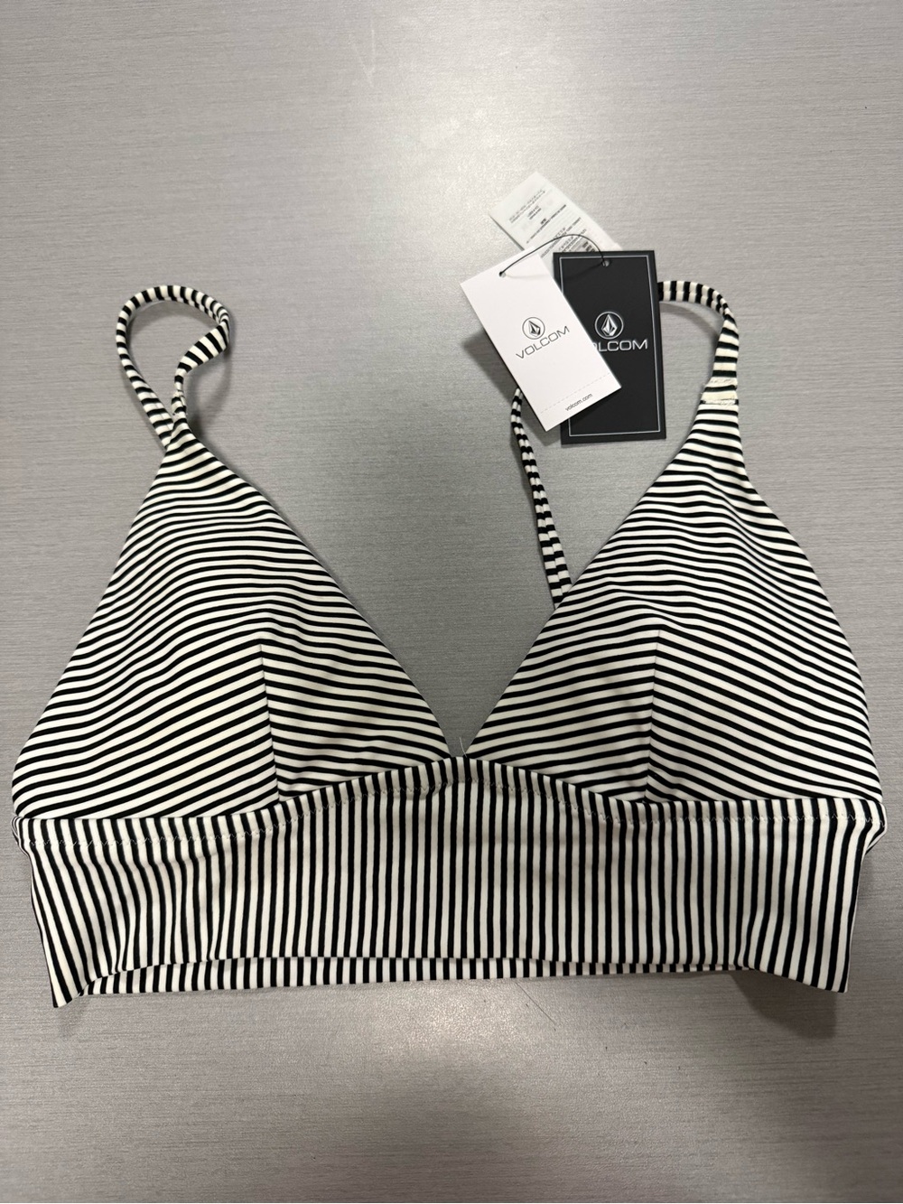Volcom Black & White Striped Floral Halter Bikini Top – M – NWT